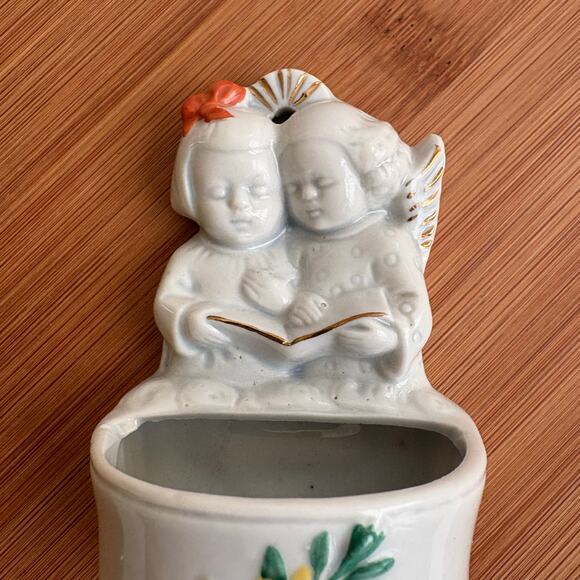 Antique Miniature Holy Water Font Bisque Porcelain Germany Angel Child Miniature - Picture 3 of 11